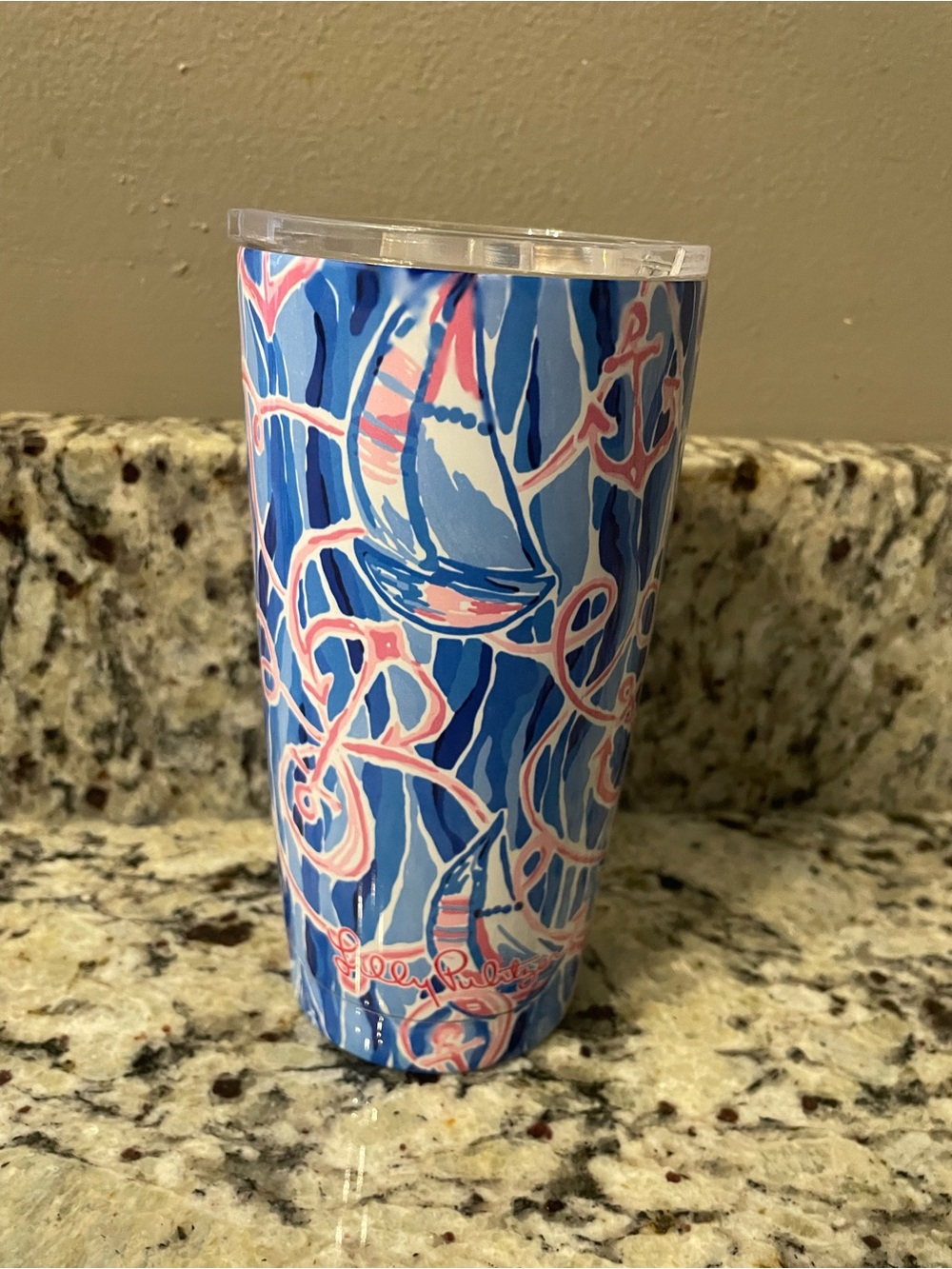 Lilly Pulitzer Blue and Pink Sailboat Nautical Pattern Tumbler
